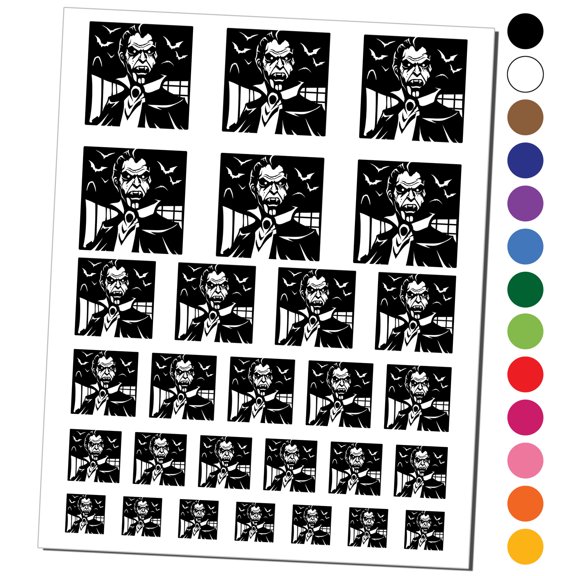 Dracula Vampire with Bats Halloween Water Resistant Temporary Tattoo Set Fake Body Art Collection - Light Pink