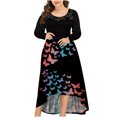 thumbnail image 1 of Vestido de fiesta de manga larga con dobladillo Irregular y cuello redondo con estampado de mariposa Sexy para mujer de talla grande Fridja  NMB2123, 1 of 5