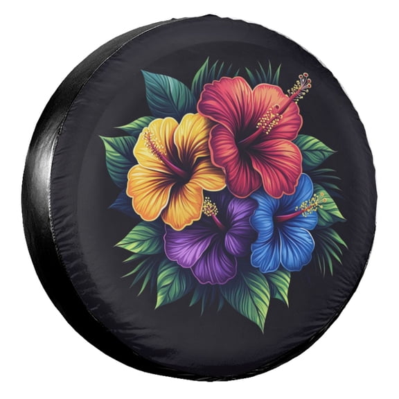 KAKALAD Hibiscus Flowers Spare Tire Cover Universal Vehicle Accessories Buckle Car Tools 14”in