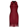 thumbnail image 4 of LNWUY Women's Elegant Solid Color Summer Dress Vintage Turn Down Collar Stretch Sleeveless Zipper Tassel Denim Dress Red XXL, 4 of 7