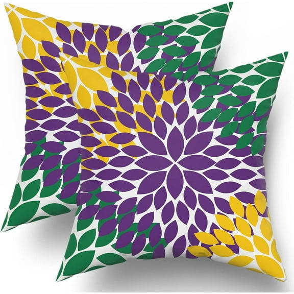 Yellow Green Purple Pillow Covers 18X18 in Mardi Gras Fleur De Lis Holiday Decorative Couch Pillow Cases with Zipper Set of 2 Home Decor for Living Room Bedroom Bed Cushion Outdoor
