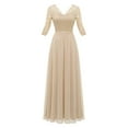 thumbnail image 5 of Gubotare Bride Groom Mother Dresses Lace Appliques Mother of the Bride Dress 3/4 Sleeves A line Tea Length Chiffon Formal Wedding Party Prom Gowns for Women,Beige XL, 5 of 6