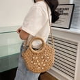 thumbnail image 5 of Semi-circle Straw Bag, Hand-woven Women Summer Retro Beach Tote Shoulder Bag Crossbody Travel Beach Bag - coffee, 5 of 5