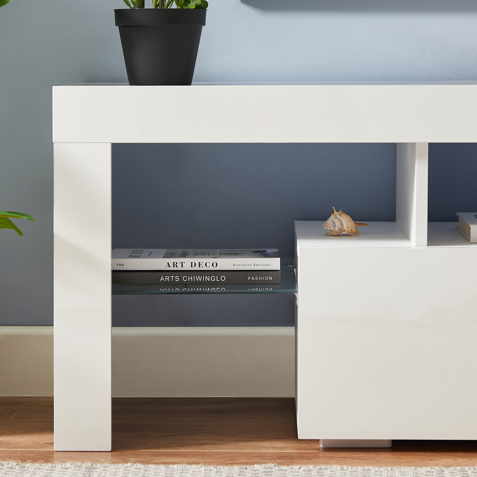EUROCO Morden TV Stand with LED Lights,high glossy front TV Cabinet,can be assembled in Lounge Room, Living Room or Bedroom (White)