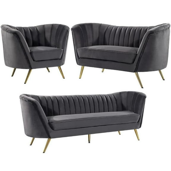 Home Square 3-Piece Set with Accent Chair Loveseat & Sofa in Gray and Gold