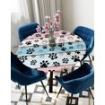 thumbnail image 5 of nqOlkjepod Blue Pink Dog Paws Prints Round Tablecloth, Fitted Table Cover with Elastic for 36"-44" Round Tables, Farmhouse Beige Wood Table Cloth Outdoor Indoor Dinning Party Waterproof Tablecloths, 5 of 6