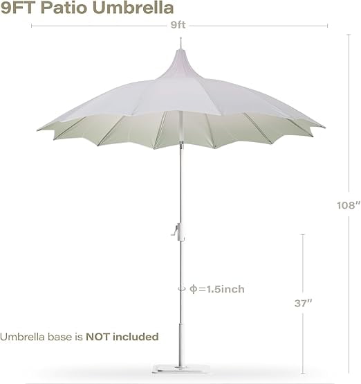 Decksplore 9ft Outdoor Pagoda Patio Umbrella with Lights, Patio Table Market Umbrella with Petal Design Canopy, 360° Rotation, Push-Button Tilt for Deck, Poolside or Garden