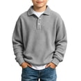 thumbnail image 2 of FSYBOA Boys Button Sweatshirtss, Fall Long Sleeve Casual Collared Kids Pullover Tops Gray Size 7-8T, 2 of 9