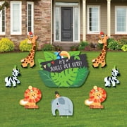 Big Dot of Happiness Jungle Party Animals - Yard Sign & Outdoor Lawn Decorations - Safari Zoo Animal Birthday or Baby Shower Yard Signs - Set of 8