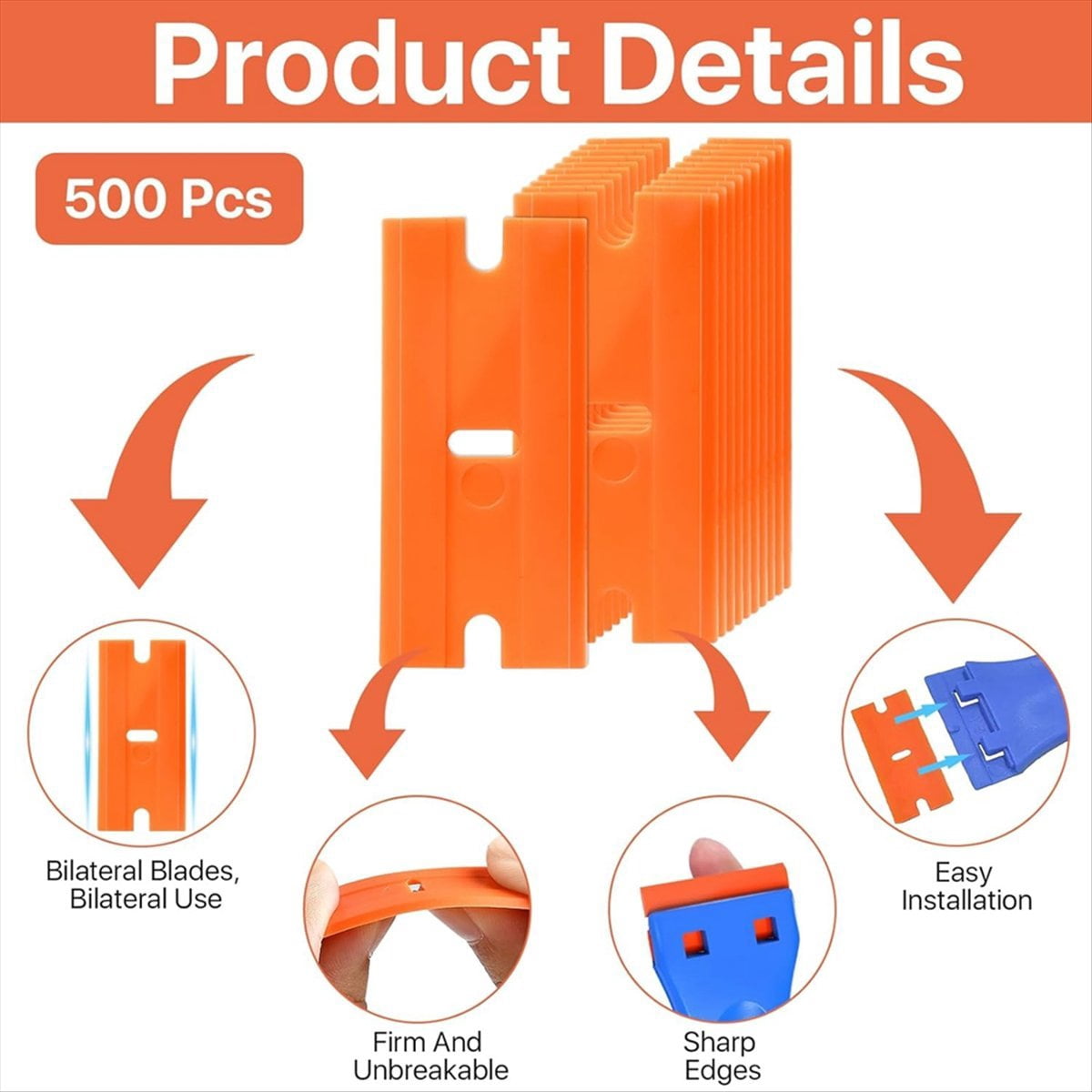 500 Pcs Plastic Razors Blades, Double Edged Blades, Plastic Knife Blades Replacement Suit for Cleaning Glass