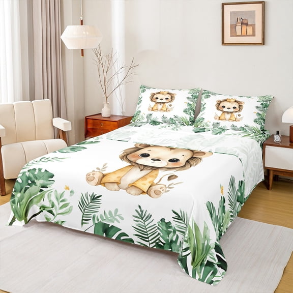 Castle Fairy Kawaii Lion Animal Twin Sheet Sets,Cartoon Wildlife Bedding