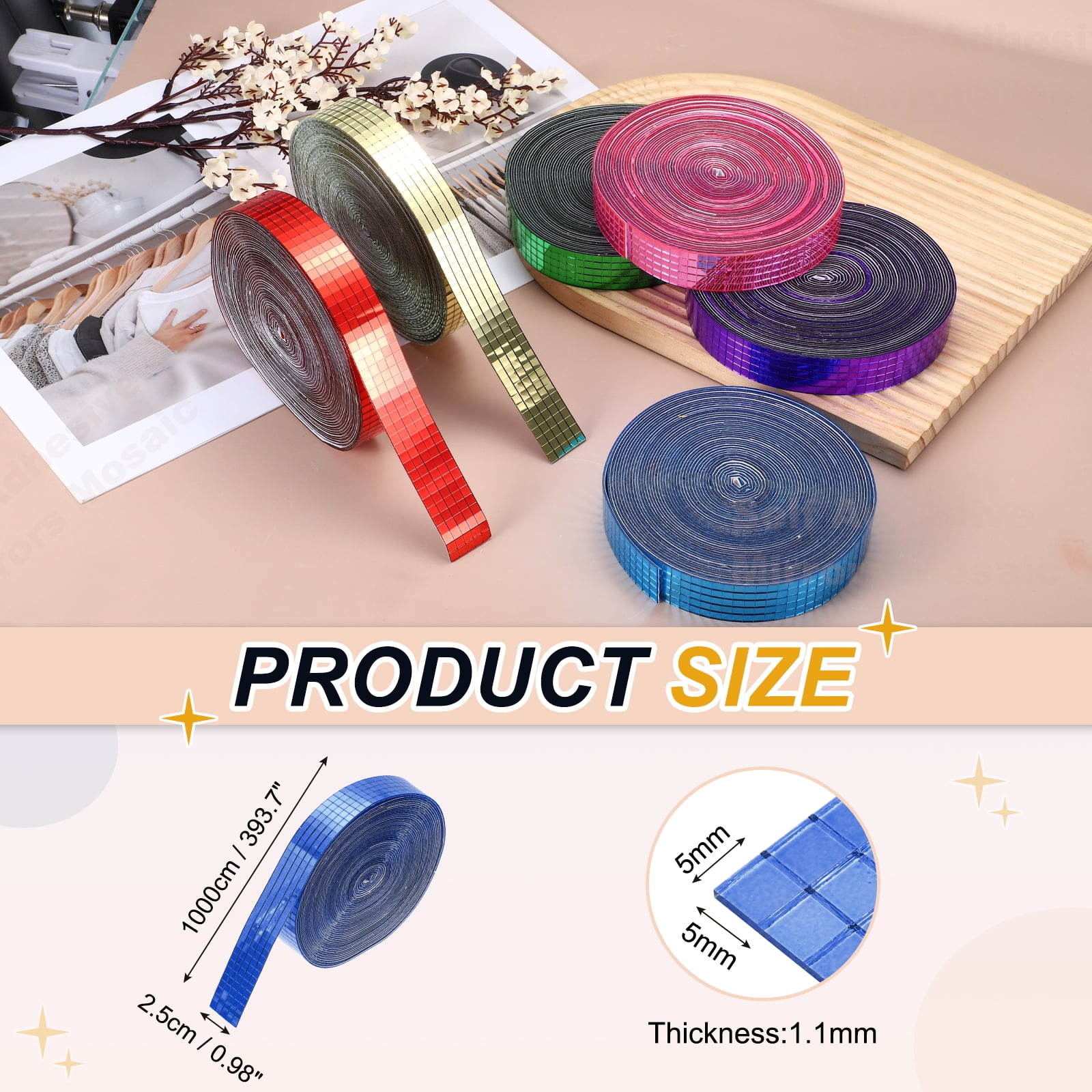 Uxcell 5x5mm Self Adhesive Mirrors Mosaic Tiles, 10000 Pcs Square Mini Glass Mosaic Disco Tile Sticker for DIY Craft Disco Ball Party Decoration, Blue