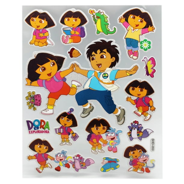 Dora the Explorer and Diego Sparkly Background 3D Raised Stickers - Dora the Explorer and Diego Sparkly Background 3D Raised Stickers -