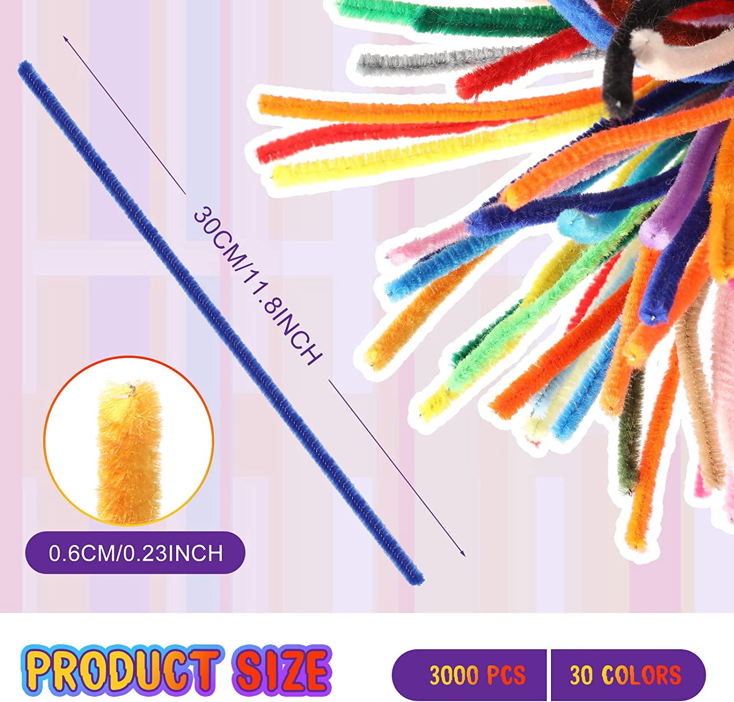 3000 Pcs Pipe Cleaners Bulk Craft Supplies 6 mm x 12 Inch Chenille Stems Pipe Cleaner for DIY Arts Crafts Decorations Flowers Decor
