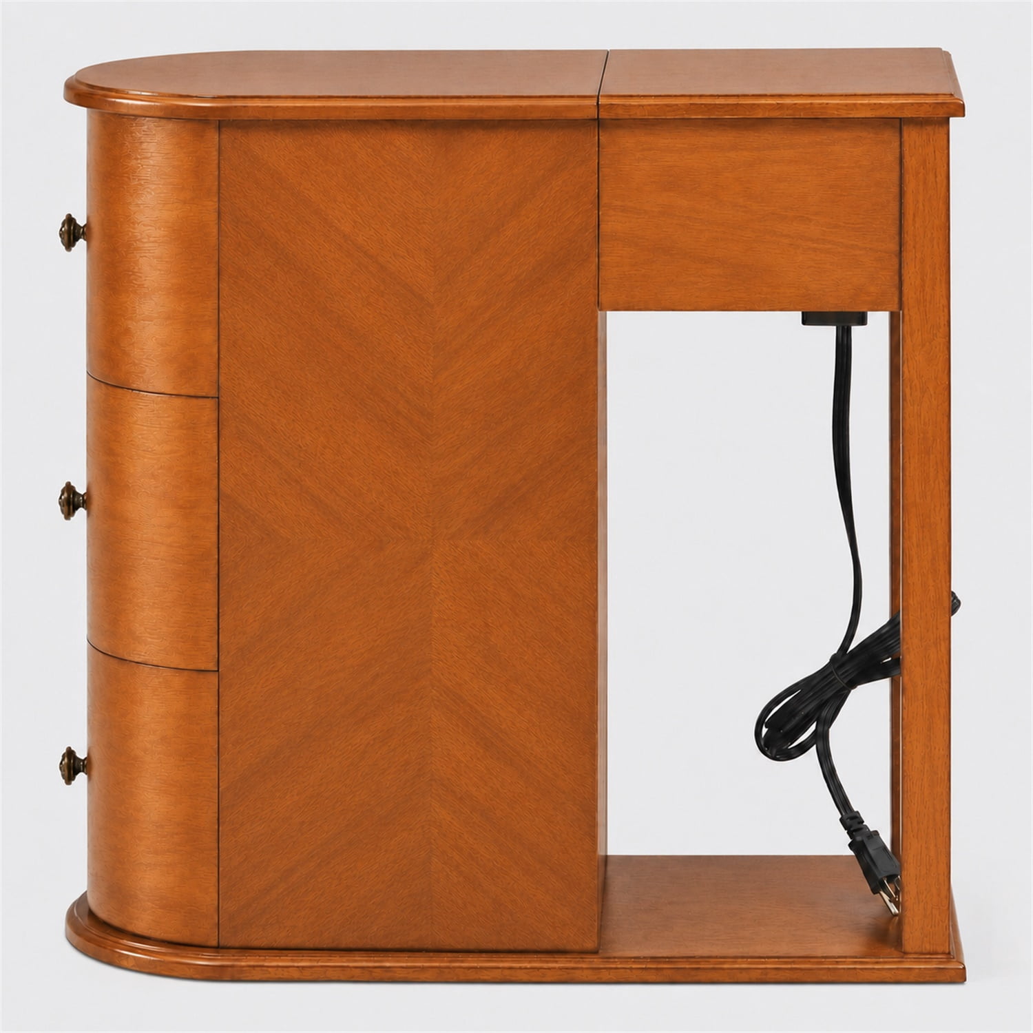 Hommoo Modern End Table with Hidden Dual Cup Holders, Built-in Charging Station, Pull-Out Side Table & 2 Deep Storage Drawers, Space-Saving Bedside Table for Bedroom and Living Room, Walnut