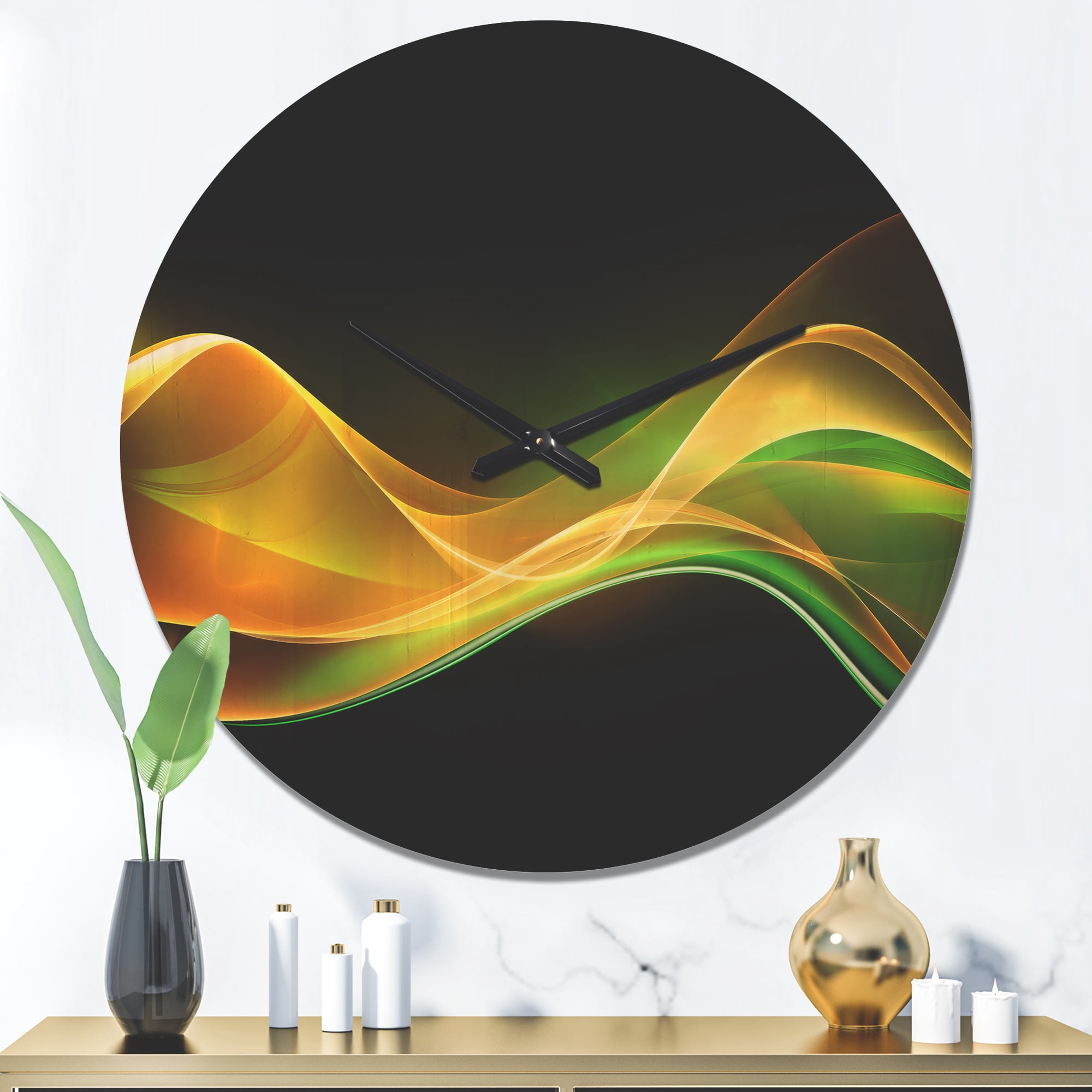 Designart '3D Green Gold Wave Design ' Modern Wood Wall Clock