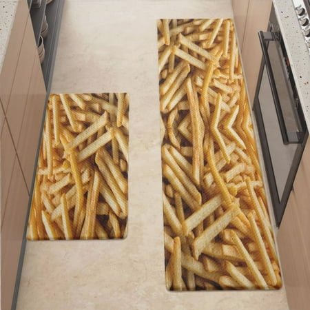 

Anti Fatigue Kitchen Mat French Fries Sets of 2 Kitchen Rugs Non Slip Cushioned Standing Mat for Sink Floor Laundry Office Desk Mid 17.3 x 29 + Plus 17.3 x 47.2