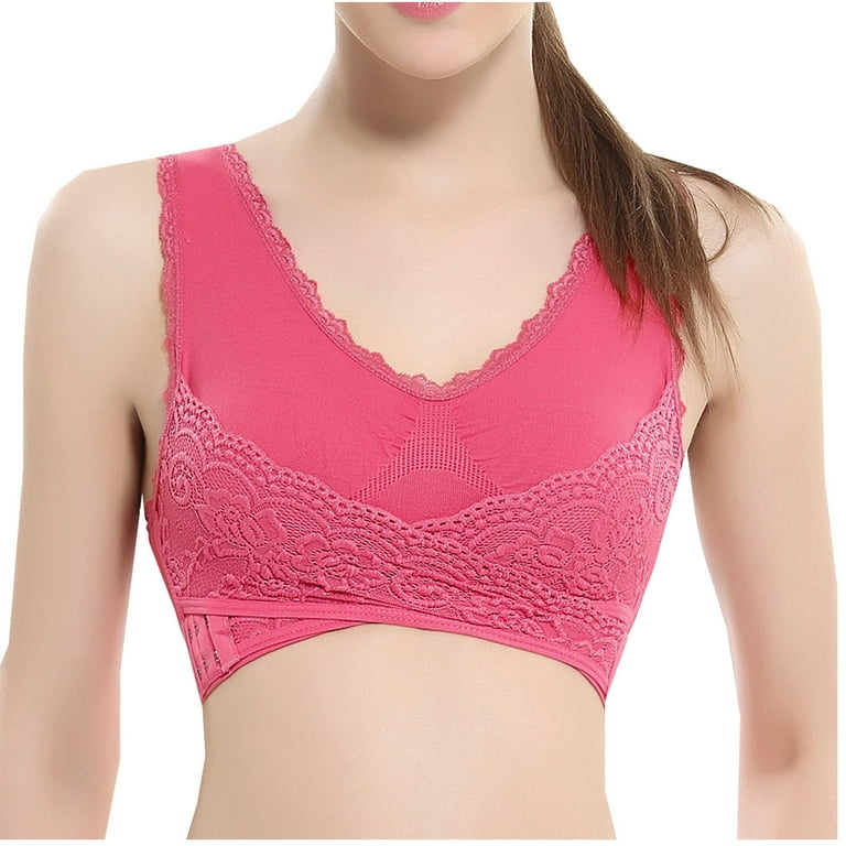 Womens Bras Cross Side Buckle without Wire Lace Gathered Front