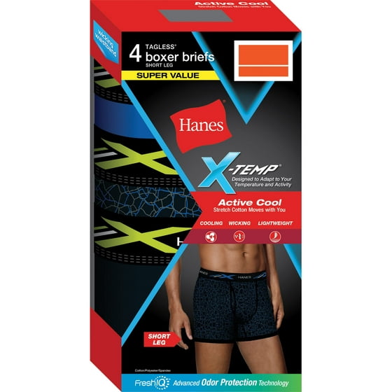 Hanes Mens XTemp Active Cool Short Leg Boxer Brief, 4 Pack