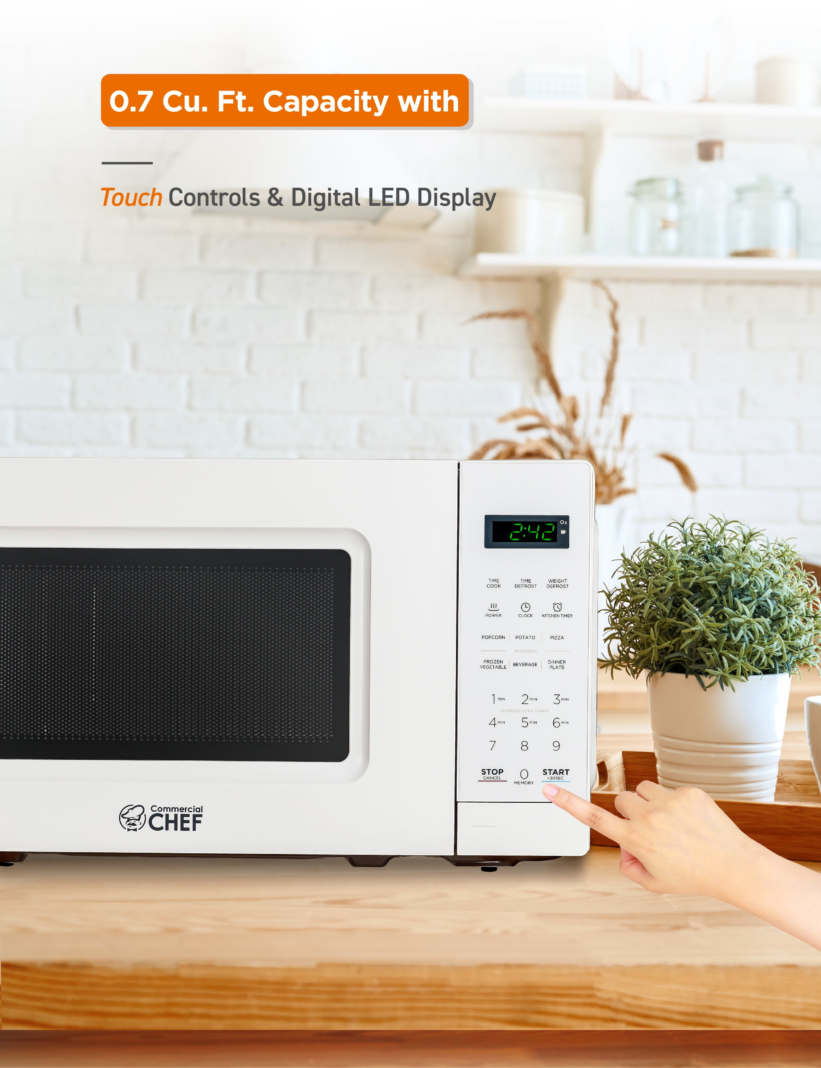 COMMERCIAL CHEF 0.7 Cubic Foot Microwave with 10 Power Levels, Small  Microwave with Pull Handle, 700W Countertop Microwave Up to 99 Minute Timer  and