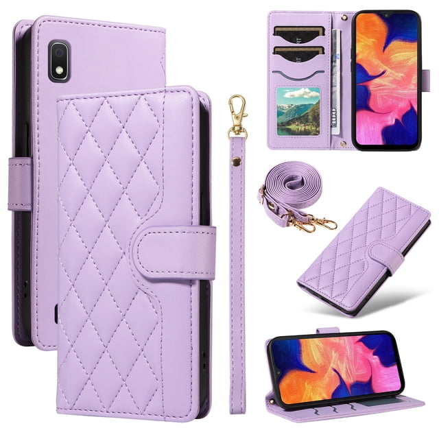 Samsung Galaxy A10 Phone Case , Wallet Flip Cover Adjustable Crossbody Lanyard Magnetic Card Slots