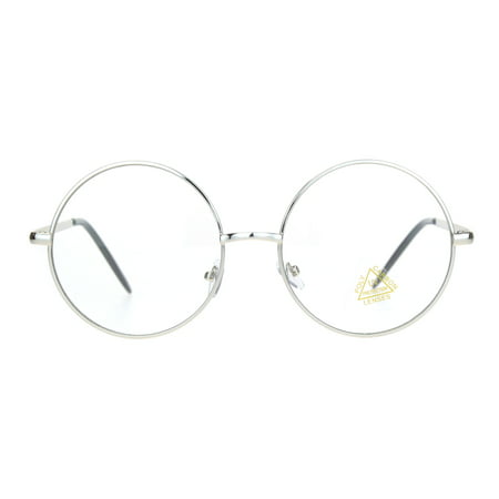 Hippie Round Circle Clear Lens Metal Rim Fashion Eye Glasses Silver