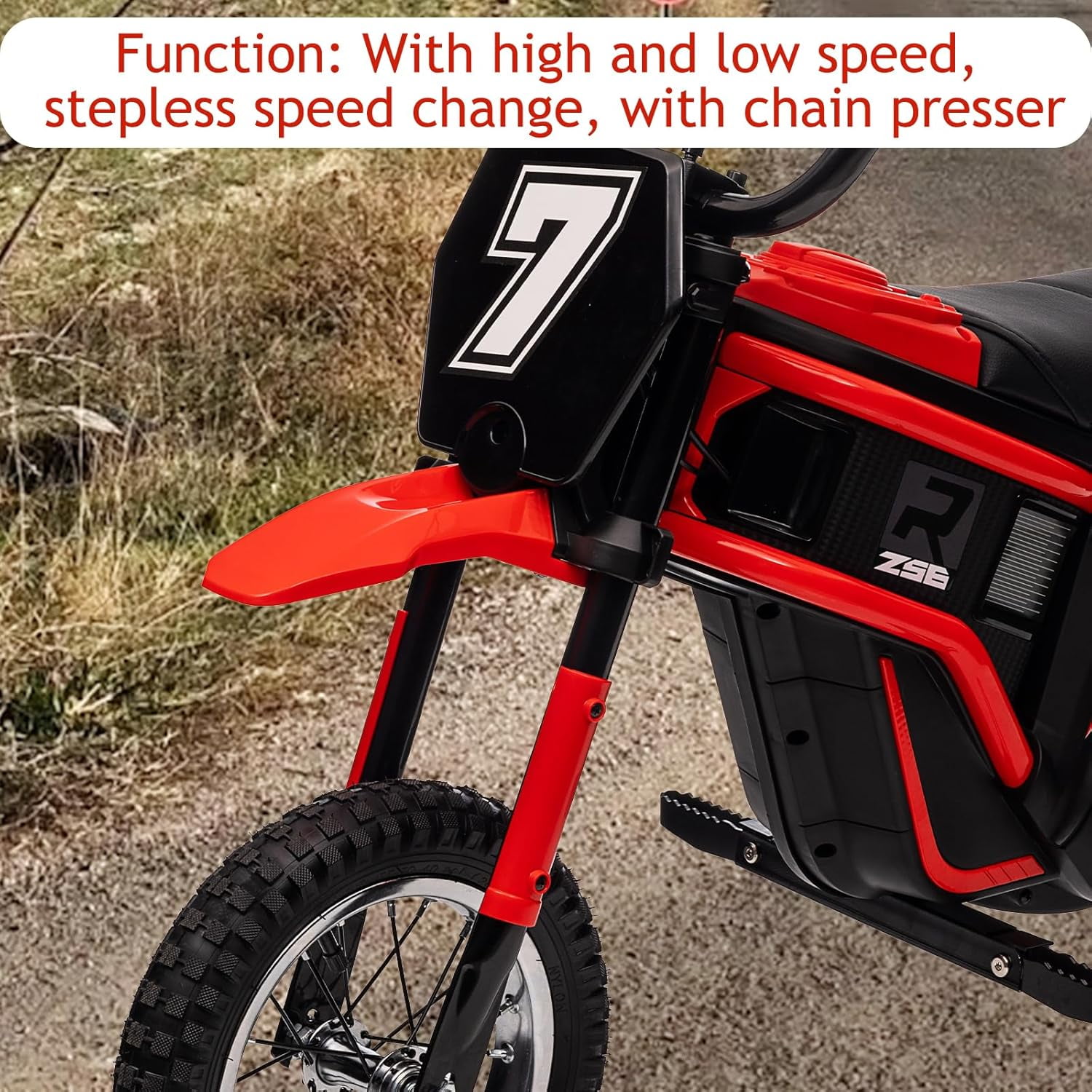 Rugerasy Electric Motorcycle,24v 350w Electric Dirt Bike for Ages 3-10, 15 MPH, 2 Speed Modes, 135 Lb Weight Capacity,Red 7