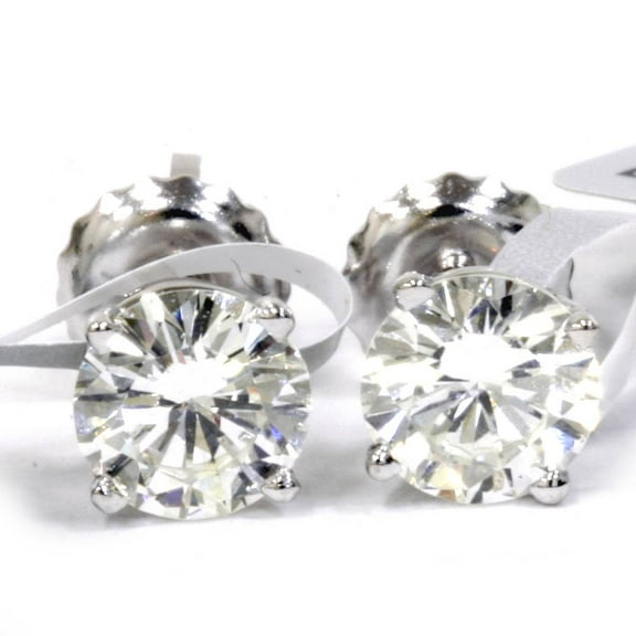 Pompeii IGI Certified 14K White Gold Round Brilliant Diamond Screw Back Stud Earrings (1