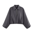 thumbnail image 2 of Bomber Jacket Women Lapel Collar Zip Up Crop Windbreaker Jackets Athleisure Going Out Hiking Travel Coats, XS, 2 of 6
