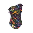 thumbnail image 4 of Yiaed Flowers And Birds Print Women One Piece Swimsuits Tummy Control One Shoulder Bathing Suits Pattern Ruffle Swimwear-XX-Large, 4 of 8