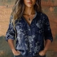 thumbnail image 2 of Bovemsi Casual Loose Tops Women's Cotton Shirt Printed Fashionable Button Up Top With Seven Quarter Sleeves Work Shirts, 2 of 4