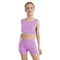 thumbnail image 4 of Nyeemya Kids Girls 2 Piece Dance Outfits Sleeveless Sparkle Rhinestones Gymnastics Sports Crop Tops with Shorts Light Purple 16, 4 of 6