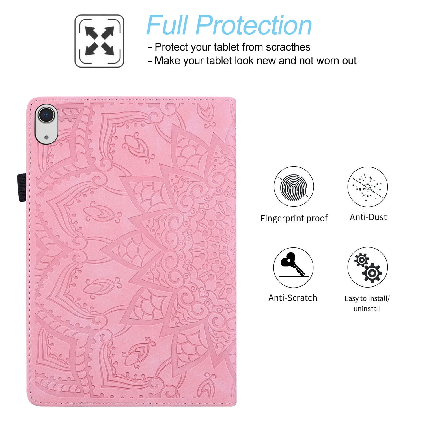Tarise for Apple iPad 10th Generation Case with Pencil Holder, 2022 iPad 10.9 Inch Case, Embossed PU Leather Shockproof Folio Stand Shell Slim Cover Case for iPad A2757 A2777, Pink