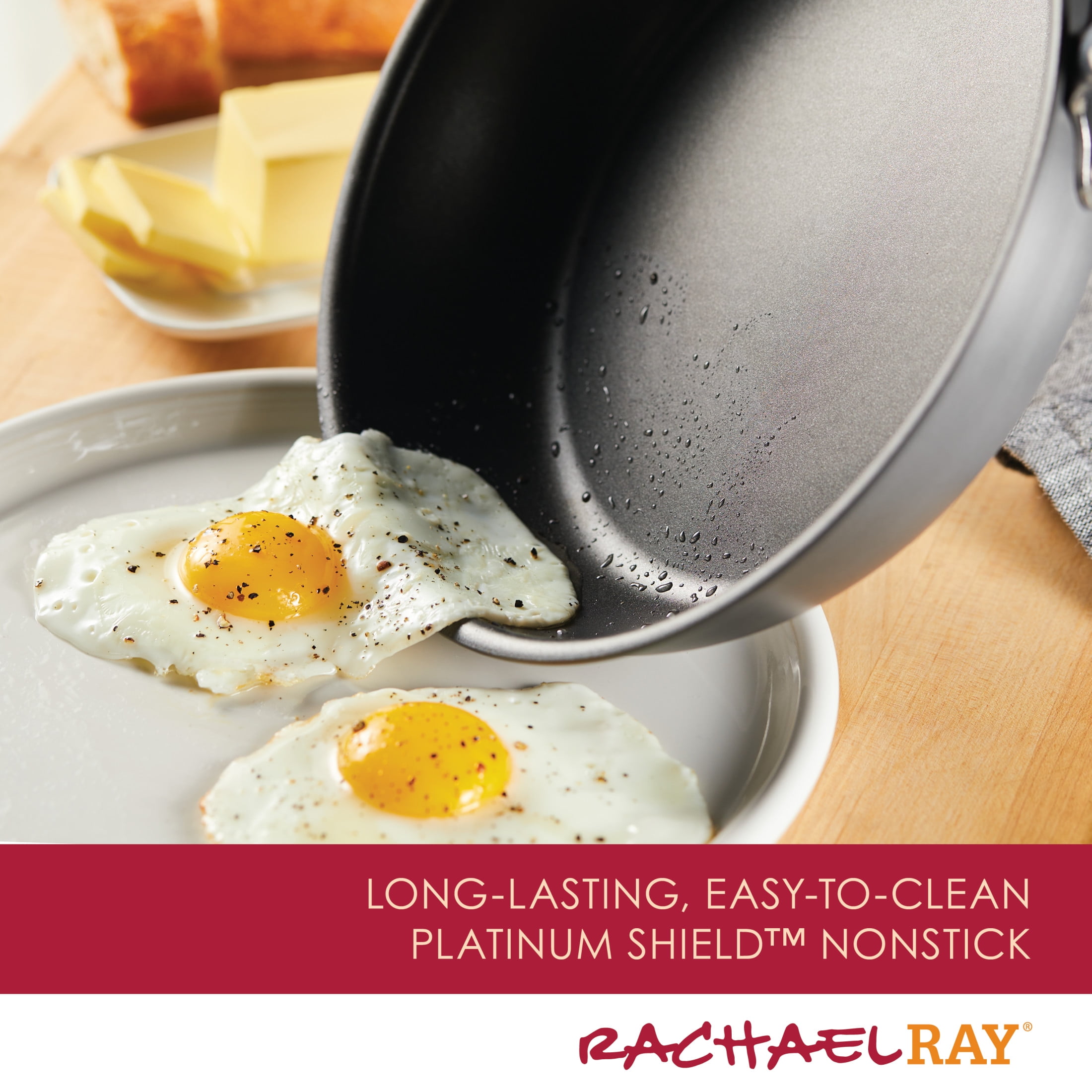 Rachael Ray Create Delicious 2 Piece Hard-Anodized Aluminum Nonstick Induction Deep Frying Pan Set, Red Handles