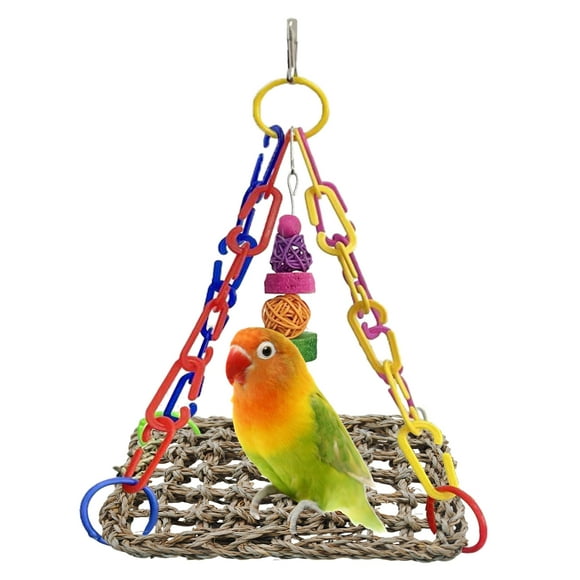 Juguete Columpio para Pájaros con Esterilla de Hierba Marina para Loro MUYG con Juguetes para Masticar
