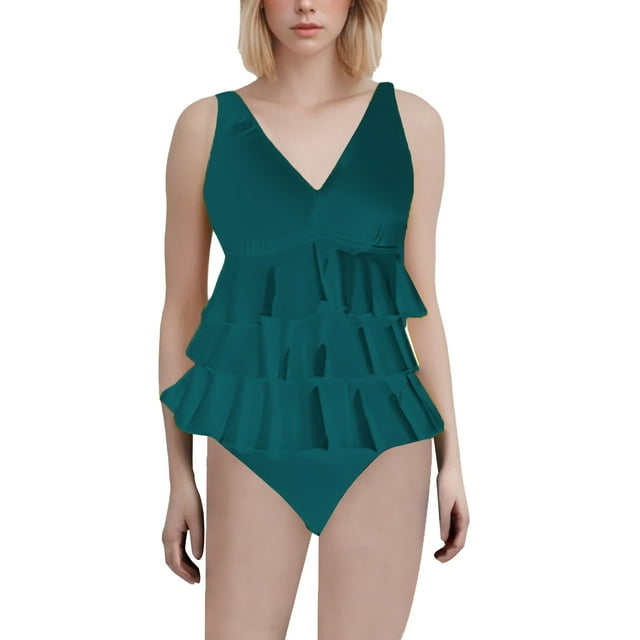 Duoif Maillot de Bain une Pièce pour Femmes, Maillot de Bain à Volants, Robe de Bain Rétro Couvrante, Maillots de Bain Contrôle du Ventre pour Femmes Vert Menthe G