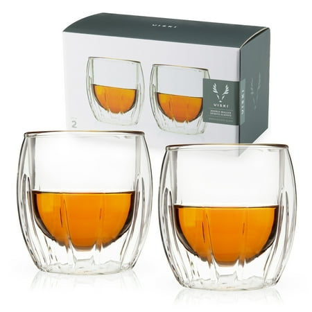 

Viski Double-Walled Spirits Glasses Insulated Liquor Tumblers with Cut Crystal Design Dishwasher Safe 8.5 Oz Clear Set of 2