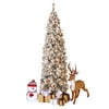 VEIKOUS 6.5ft Pre-lit Snow Flocked Slim Pencil Artificial Christmas Tree with Lights and Stand for Holiday Decoration