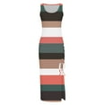 thumbnail image 2 of Usmixi Formal Dresses for Women Beach Party Fashion Drawstring Slit Bodycon Ribbed Tank Maxi Dresses Scoop Neck Sleeveless Striped Print Summer Long Dress White XL, 2 of 3