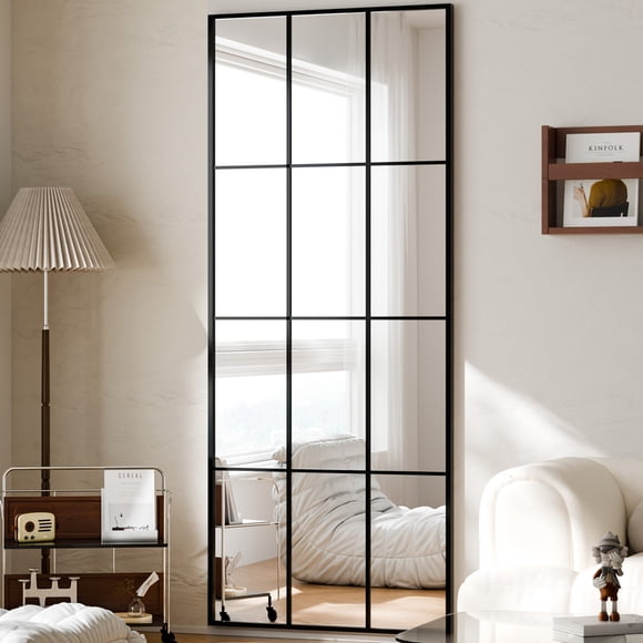 BEAUTYPEAK 71"x 30" Rectangular Full Length Windowpane Mirror Wall-Decor Mirror,Black