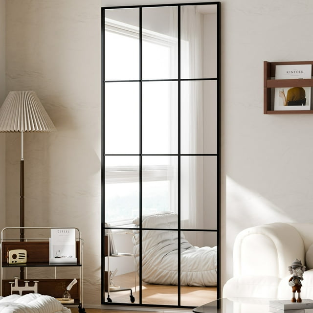 BEAUTYPEAK 71"x 30" Rectangular Full Length Windowpane Mirror Wall-Decor Mirror,Black