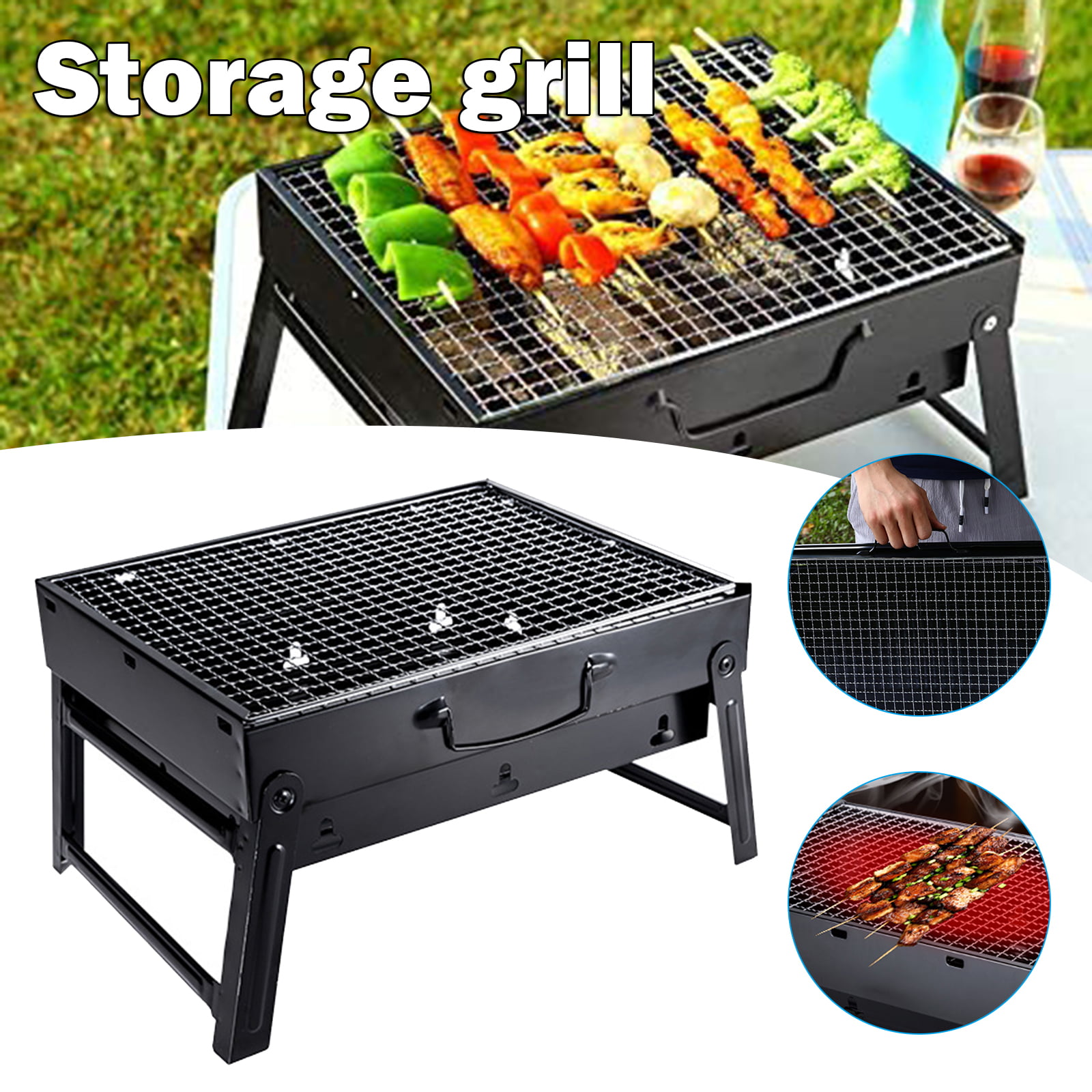 Folding BBQ Barbecue Grill Portable Outdoor Camping Charcoal Kabob Stove Burner 