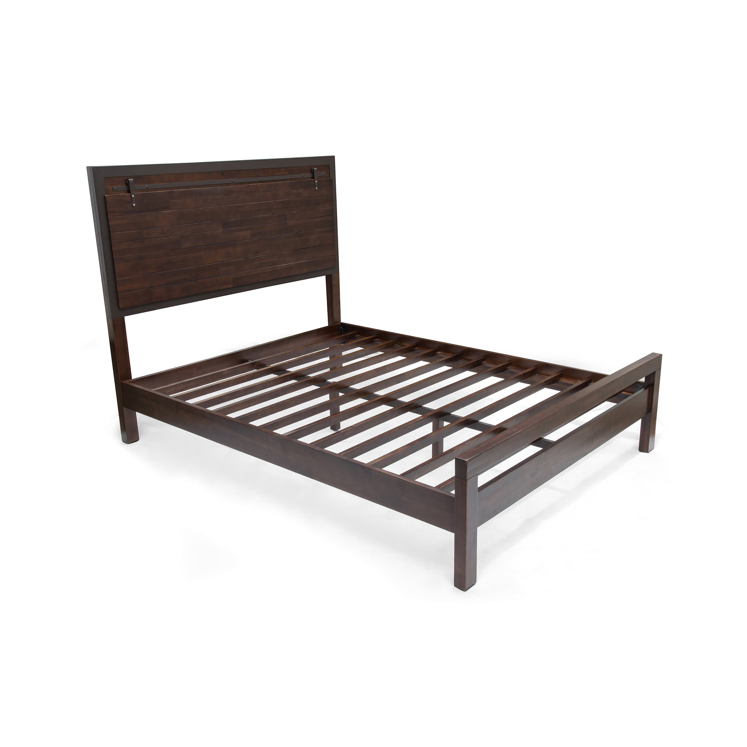 Cooper Queen Sized Acacia Wood and Iron Bed Frame, Walnut and Rustic