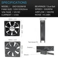 thumbnail image 4 of Waterproof Cooling Fan Series - DC 12V Dual Ball Bearings - Dustproof and Moisture-Resistant - Sizes 80x25mm, 120x25mm, 120x38mm 140mmX25mm, 4 of 5