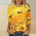 thumbnail image 2 of CYMMPU 3/4 Sleeve Blouses for Women Dressy Casual Tunic Tops Summer Trendy Shirts Loose Fit Spring Tops Flower Pattern Crew Neck Lightweight Basic Tees Yellow L, 2 of 5