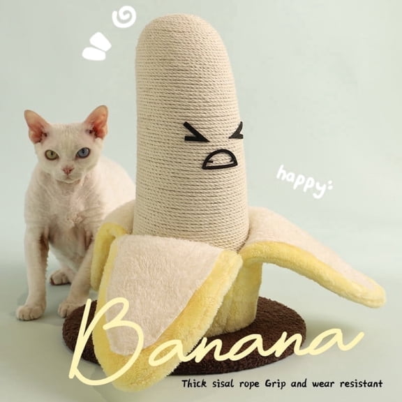 Fairelaâ„¢ 17.3" Tall Banana Cat Scratching Post - Natural Sisal Rope Scratch Tower with Plush Base for Kittens & Indoor Cats