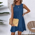 thumbnail image 3 of JoveMarine Summer Dress for Women Lace Round - Neck Ruffled Edges Sleeveless Casual Vest Dress with Tie Detail, Lightweight Mini Dress,Blue L, 3 of 9