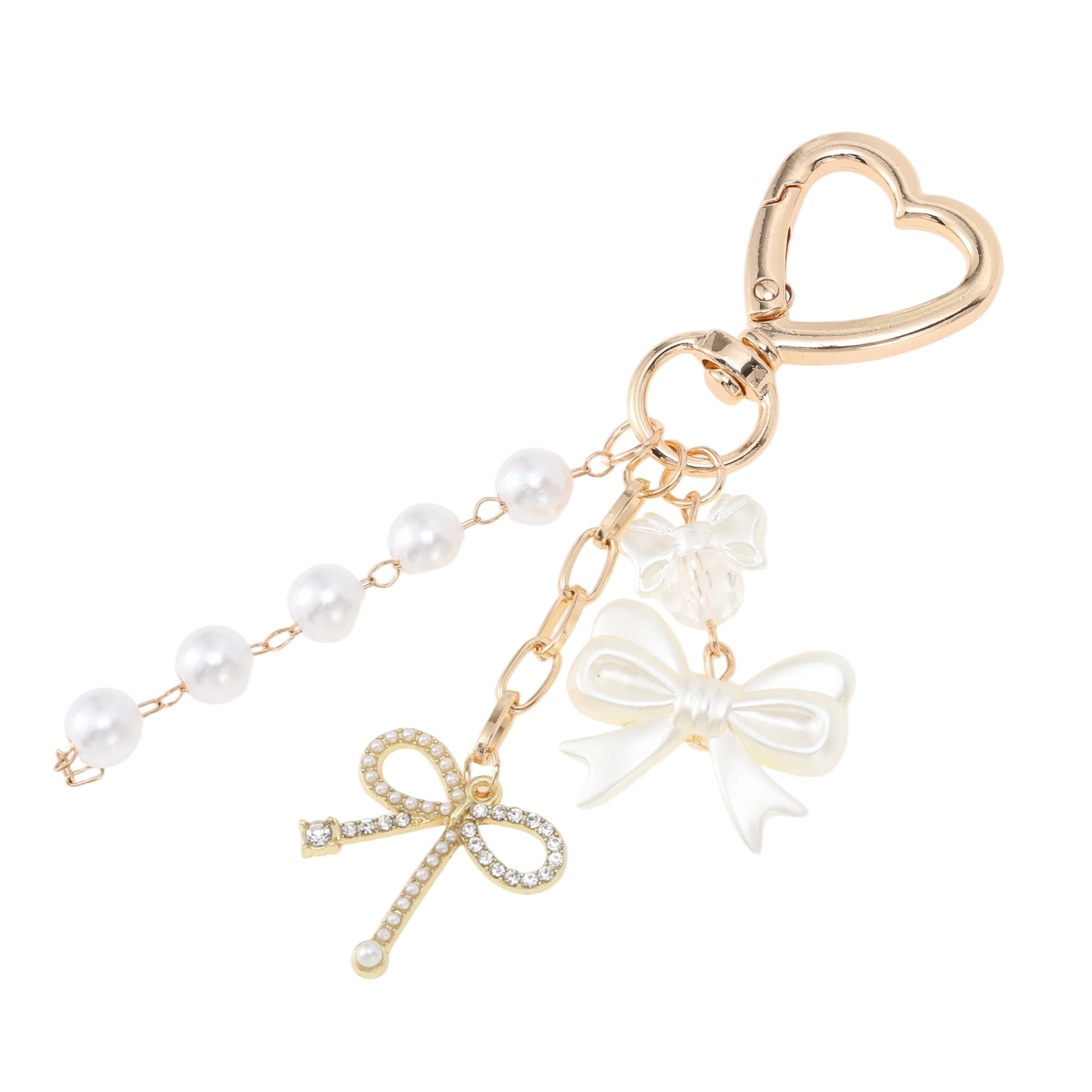 Unique Bargains Heart Bow Handbag Charm Keychain 1 Pc for Bags Gold Tone