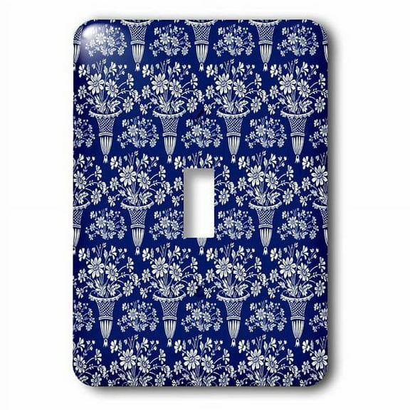 3dRose, Pretty Navy Blue and White Floral Pattern, single toggle switch