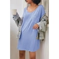 thumbnail image 4 of Ekouaer Womens Tshirt Nightgown Cotton V Neck Sleepshirts Comfy Casual Nightshirt for Women Peacock Blue L, 4 of 5